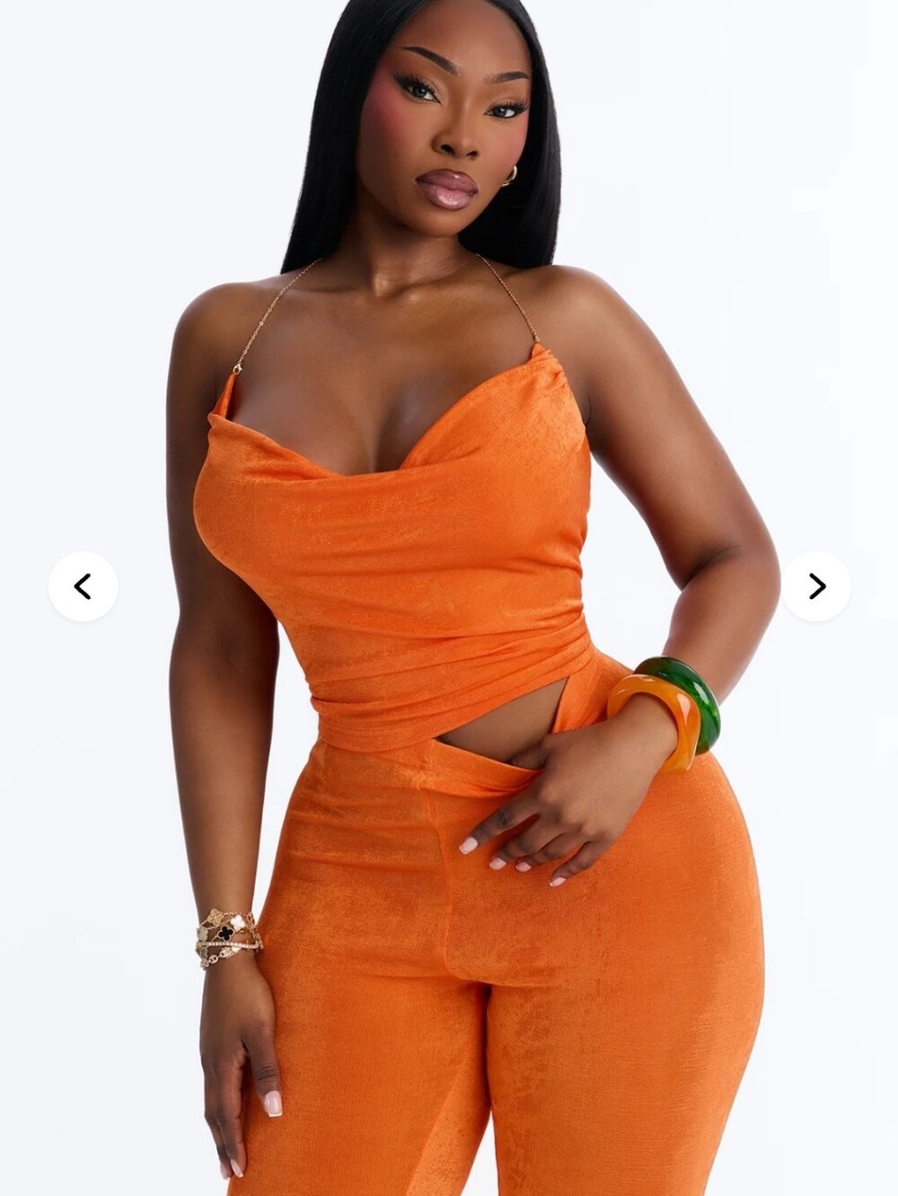 Fashion Nova Orange Velvet Cowl Neck Crop Top